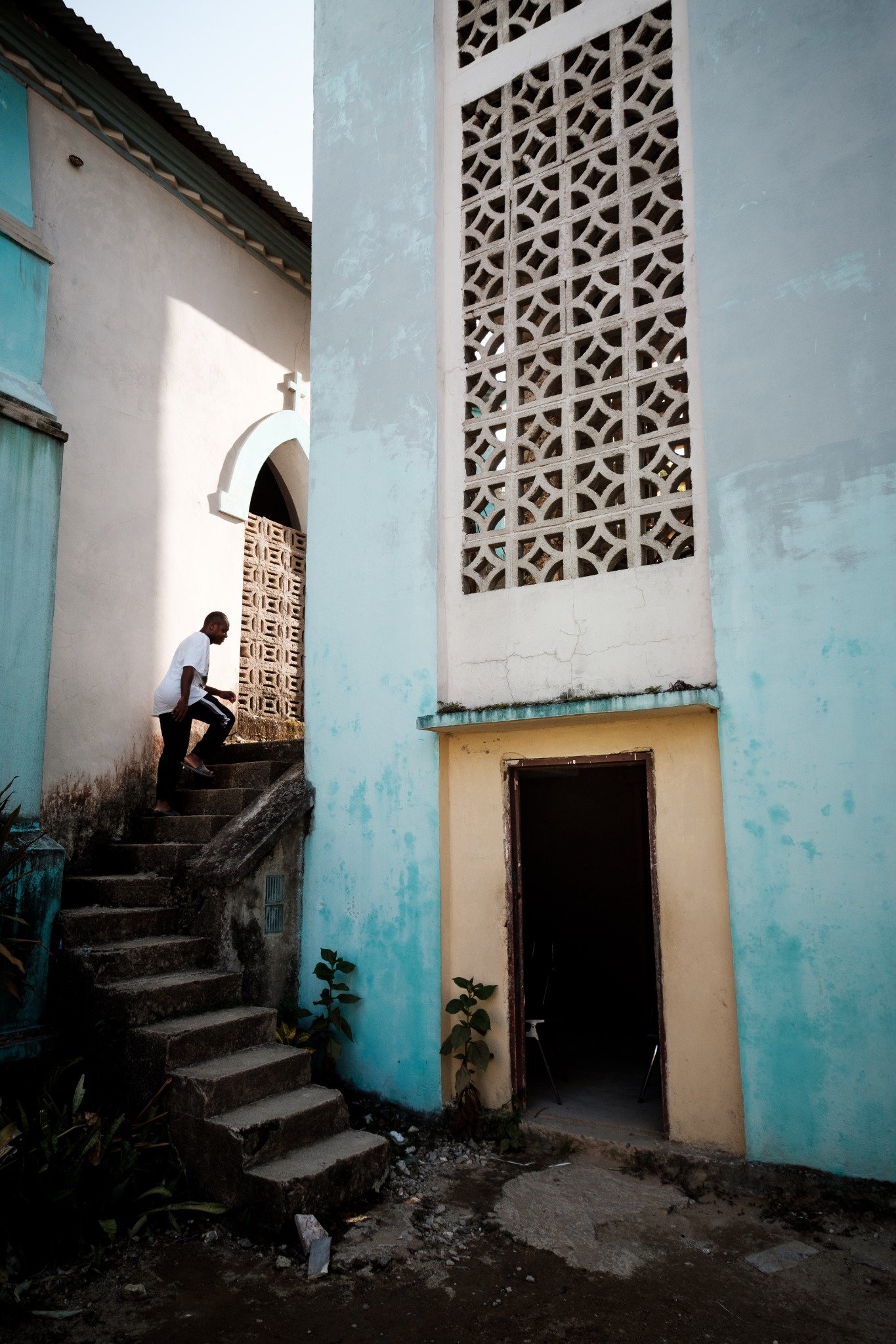 Man ascending stairs